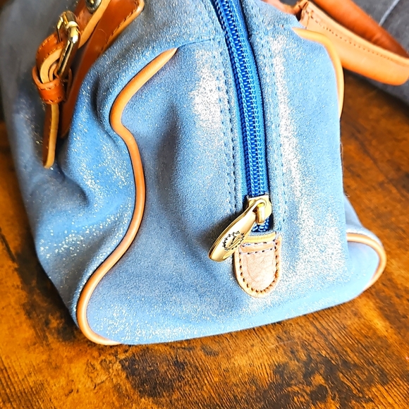 Vintage Y2K Valentina Italian Leather Blue Sparkly Shoulder Bag w Gold Hardware - Picture 5 of 13